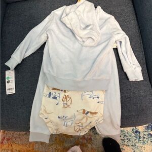 Carter's Light Blue Hoodie and Cream Dog Print Set